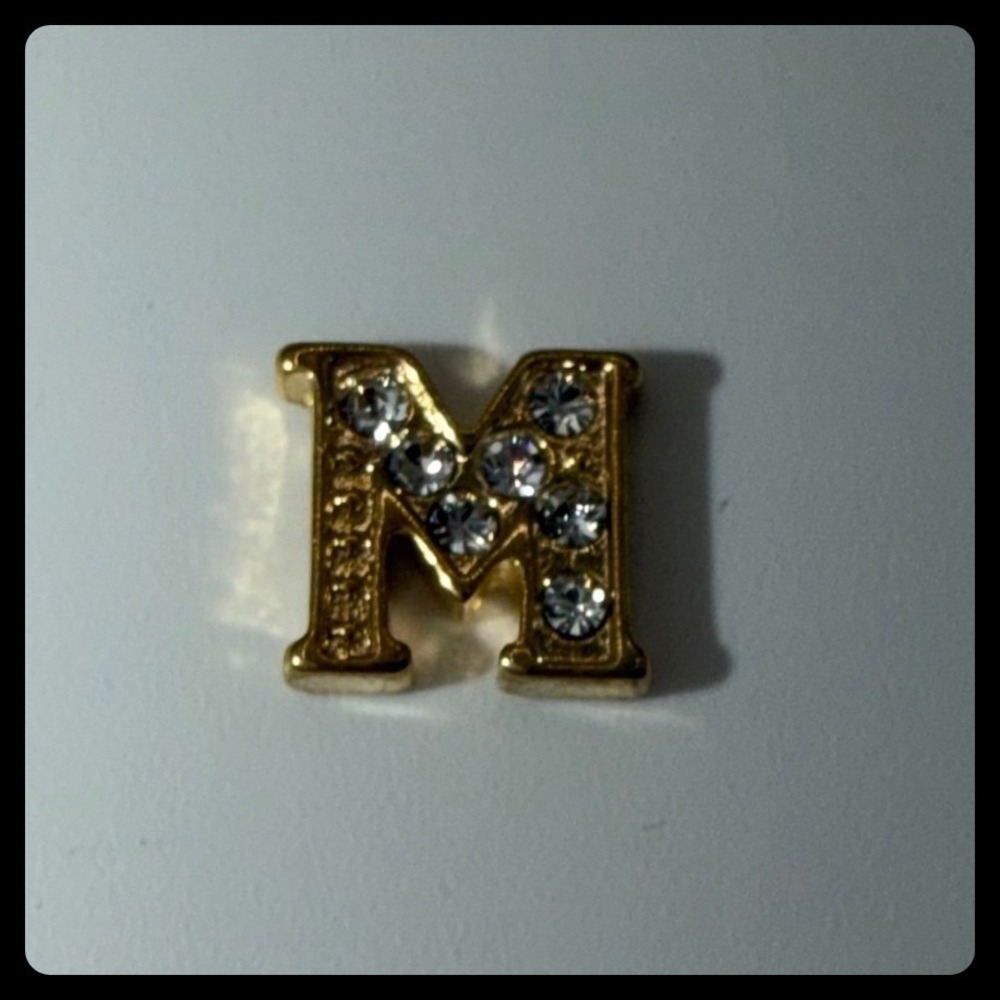 Origami Owl Floating Locket Charm Womens Small Gold Crystal Initial M Jewelry
